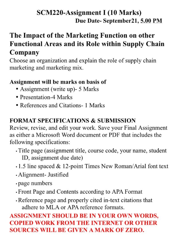 no additional SCM220-Assignment I (10 Marks) Due