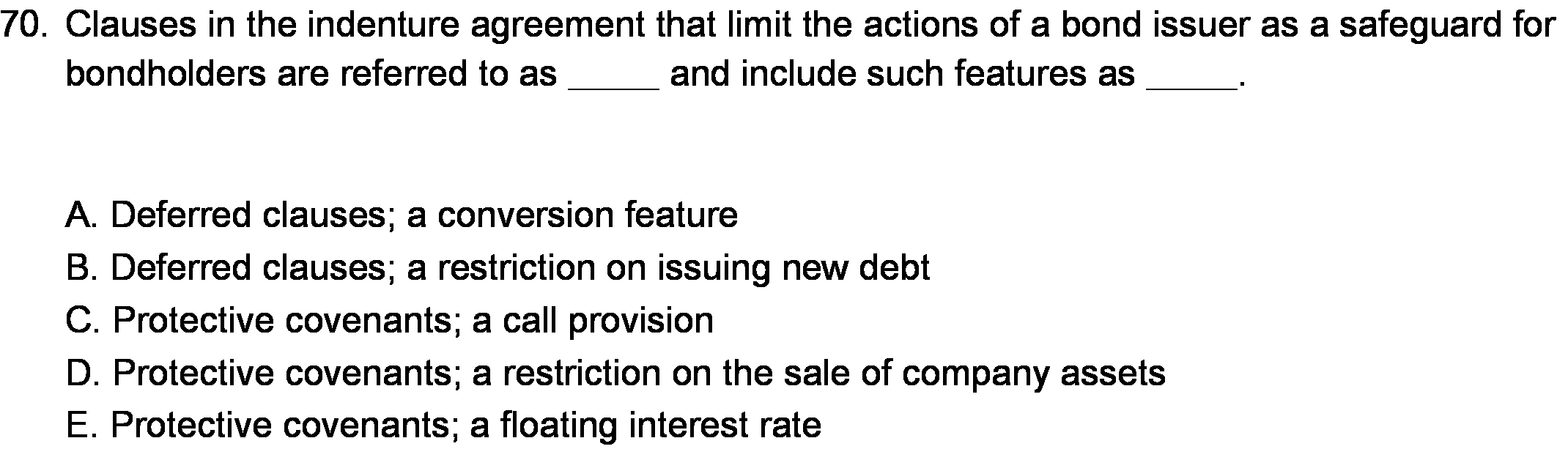 70. Clauses in the indenture agreement that limit
