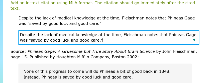 Add an in-text citation using MLA format. The