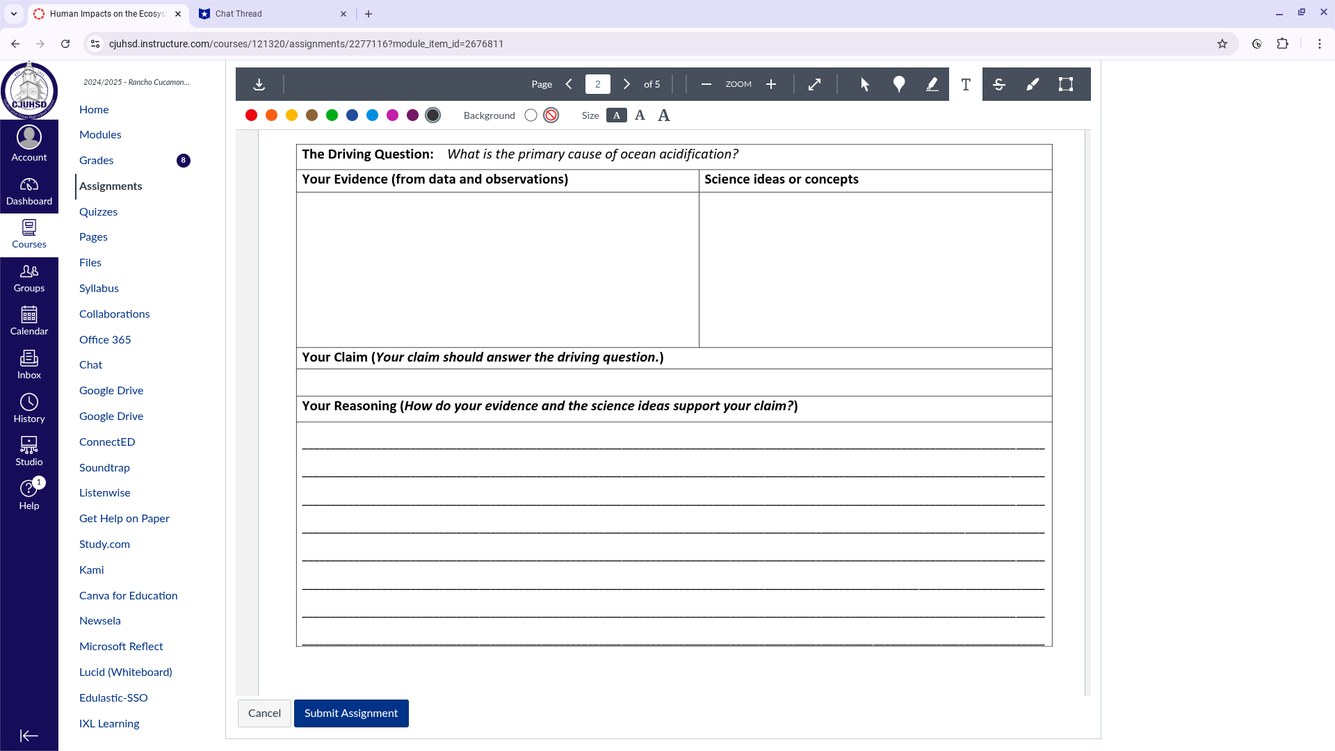 answer X Human Impacts on the Ecosys * * Chat