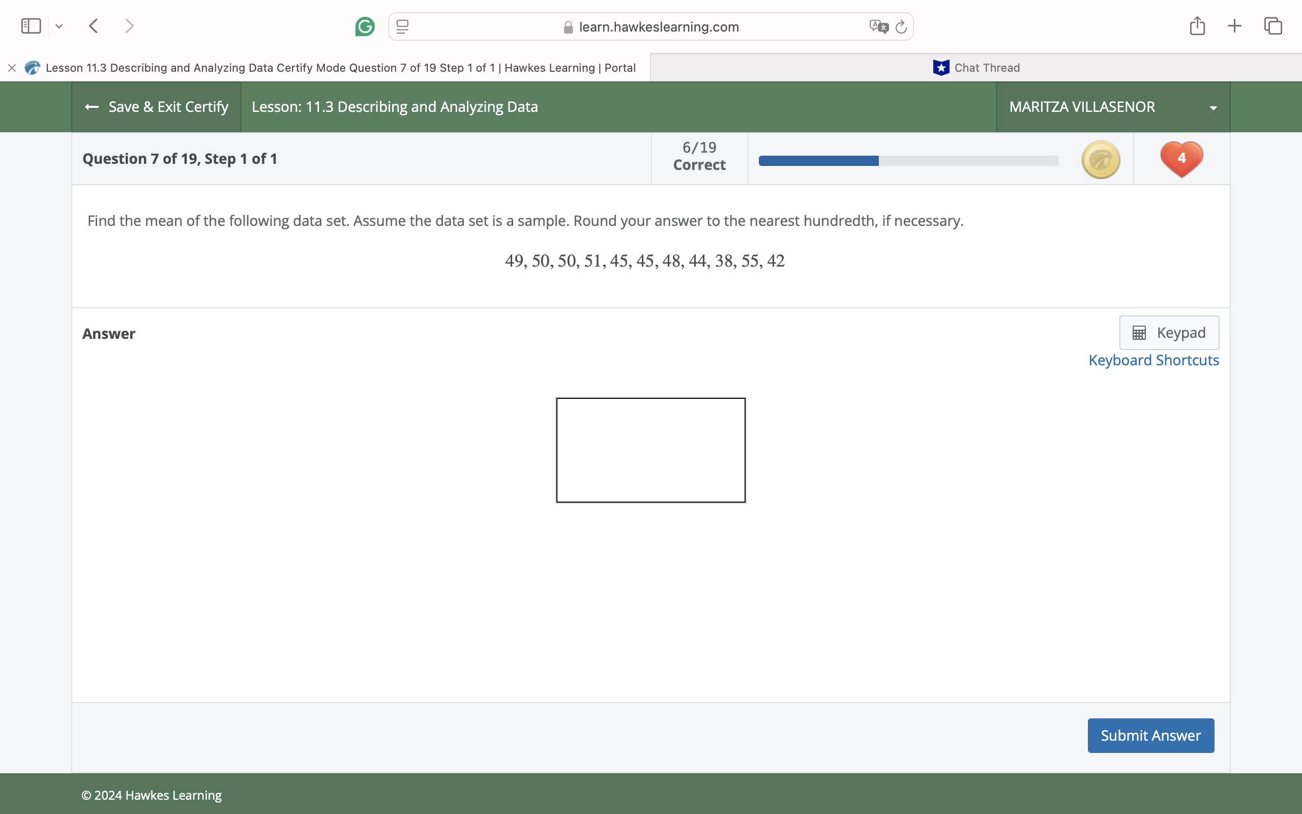 answer My < > @ 2 @ learn.hawkeslearning.com e B