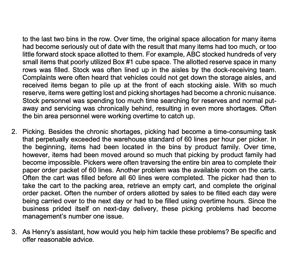 CASE STUDY Henry Bergson, the inventory manager