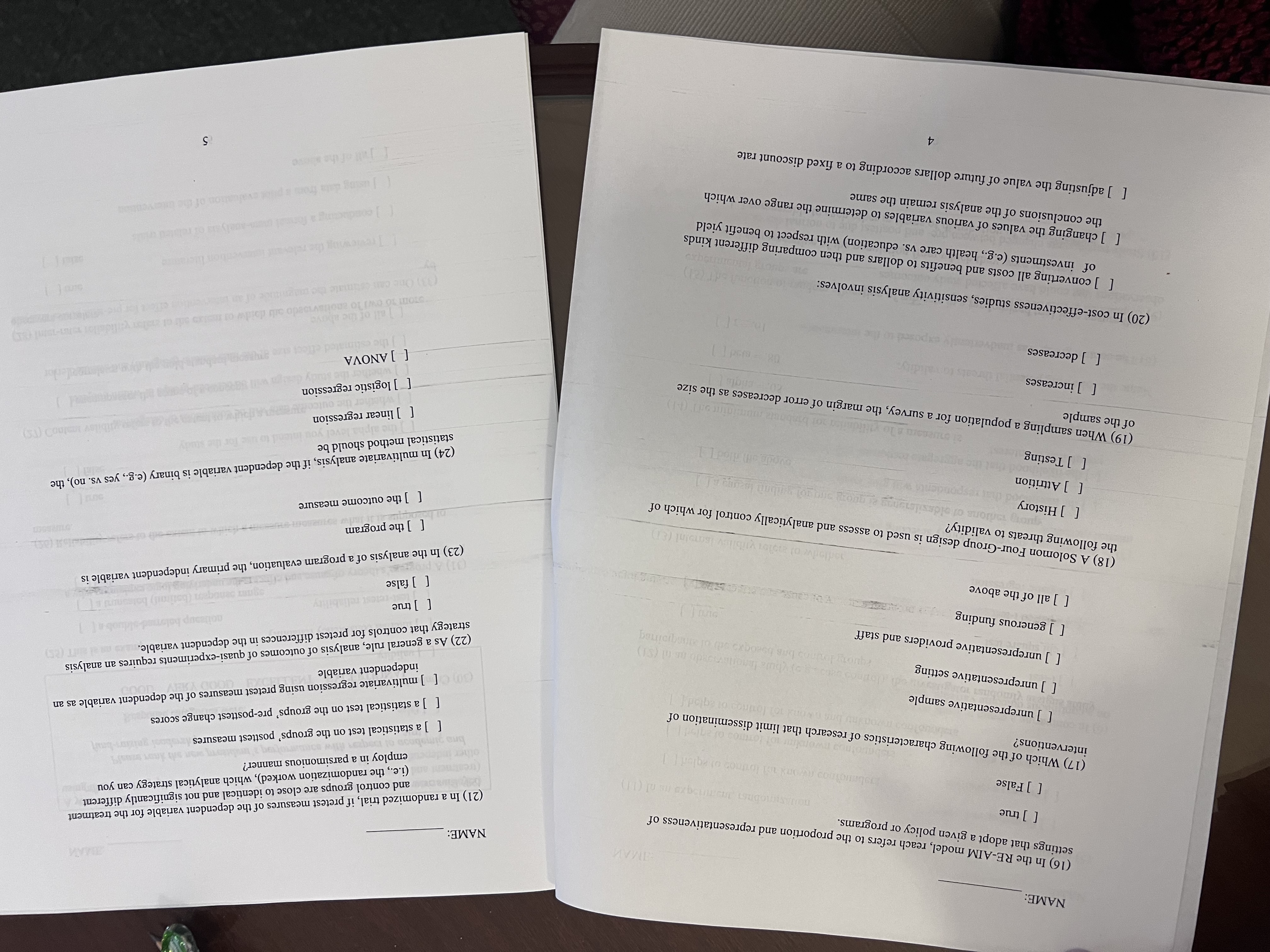 Answer NAME: NAME: (21) In a randomized trial, if