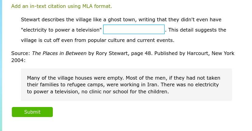 Add an in-text citation using MLA format. Add an
