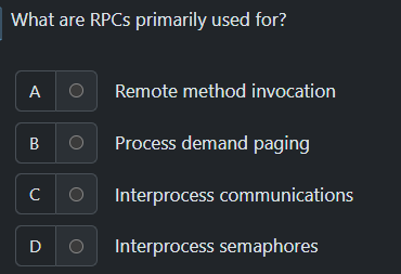 answer What are RPCs primarily used for? A O