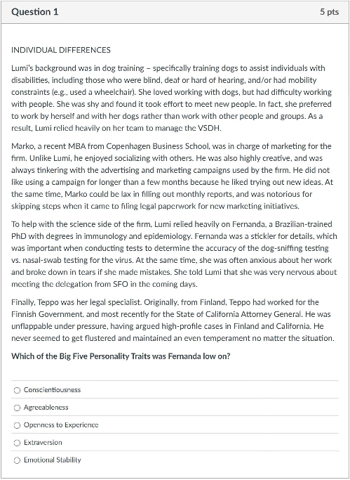 answer Question 1 5 pts INDIVIDUAL DIFFERENCES