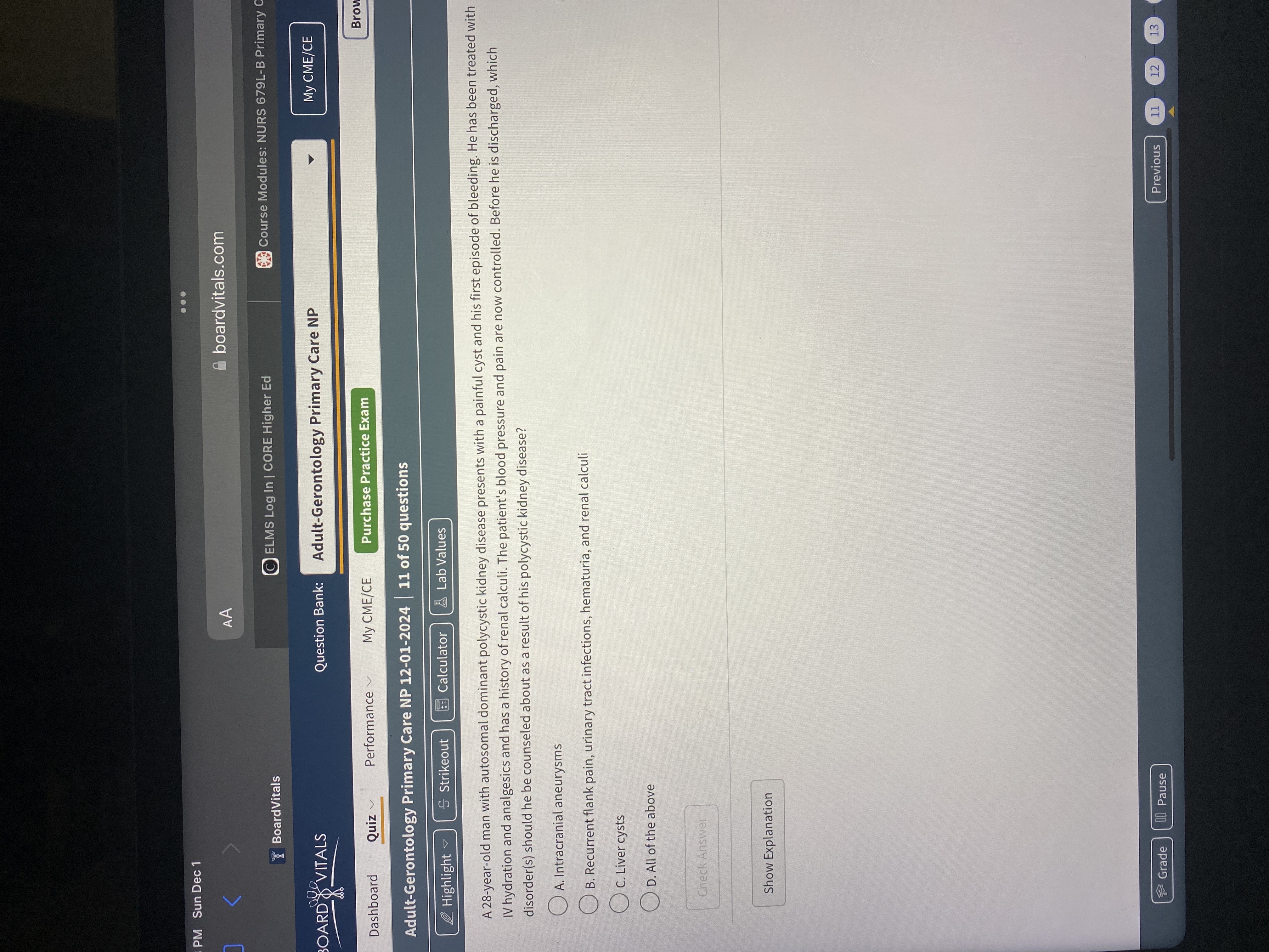 Answer PM Sun Dec 1 . . . AA boardvitals.com