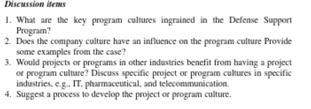 Discussion items 1. What are the key program