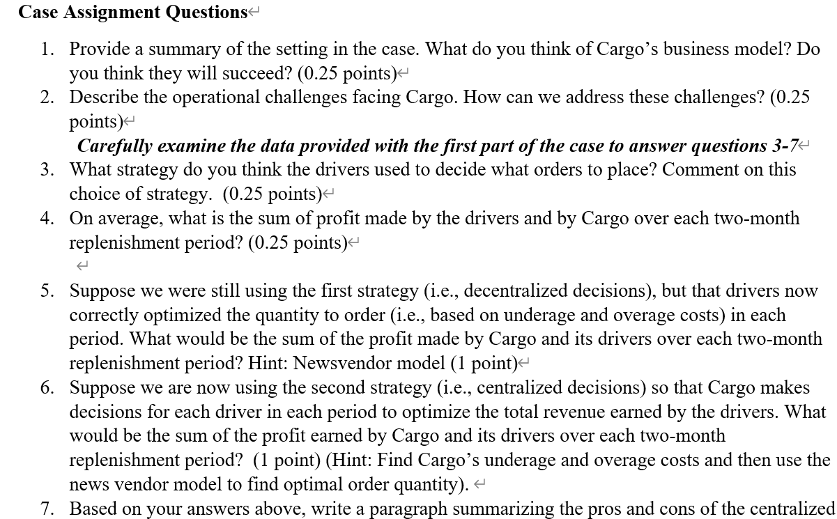 Case Assignment Questions 1. Provide a summary of