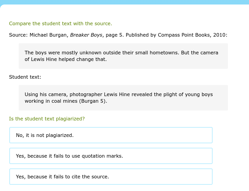 Is the student text plagiarized? Compare the