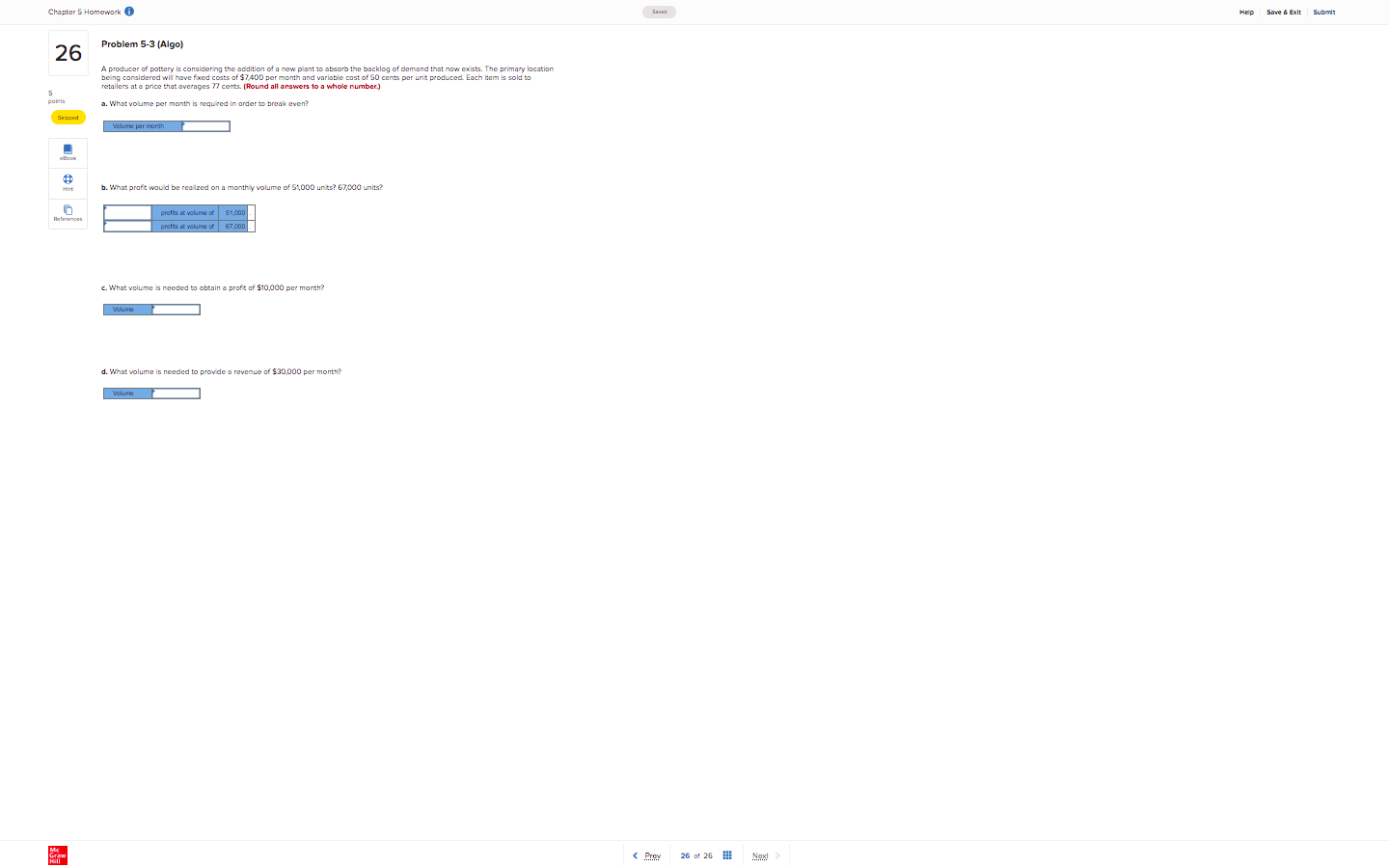 Chapter 5 Homework Help Save & Exit Submit 26