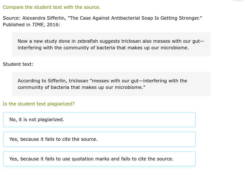 Is the student text plagiarized? Compare the