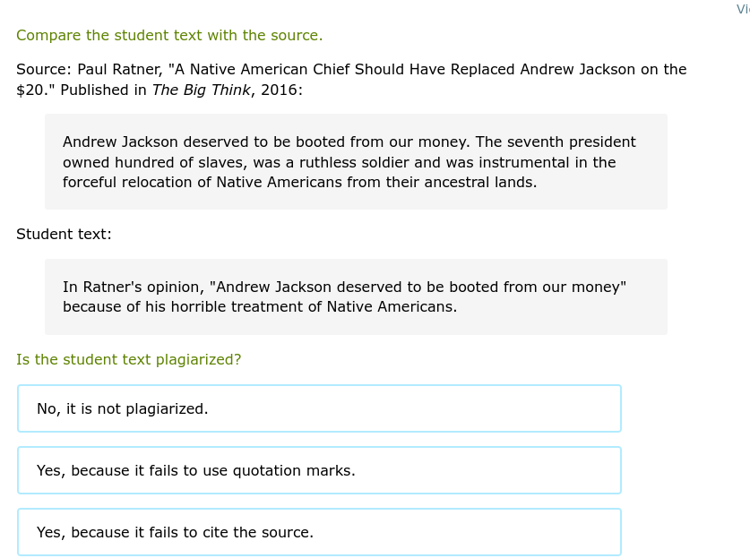 Is the student text plagiarized? Vi Compare the