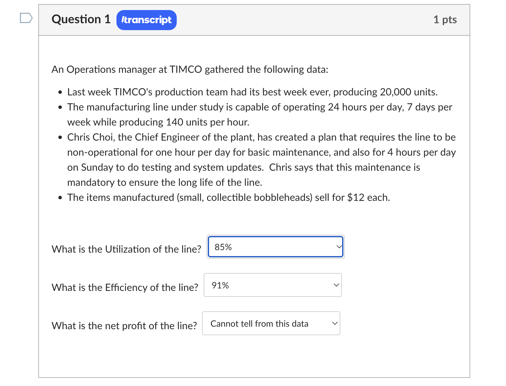An Operations manager at TIMCO gathered the