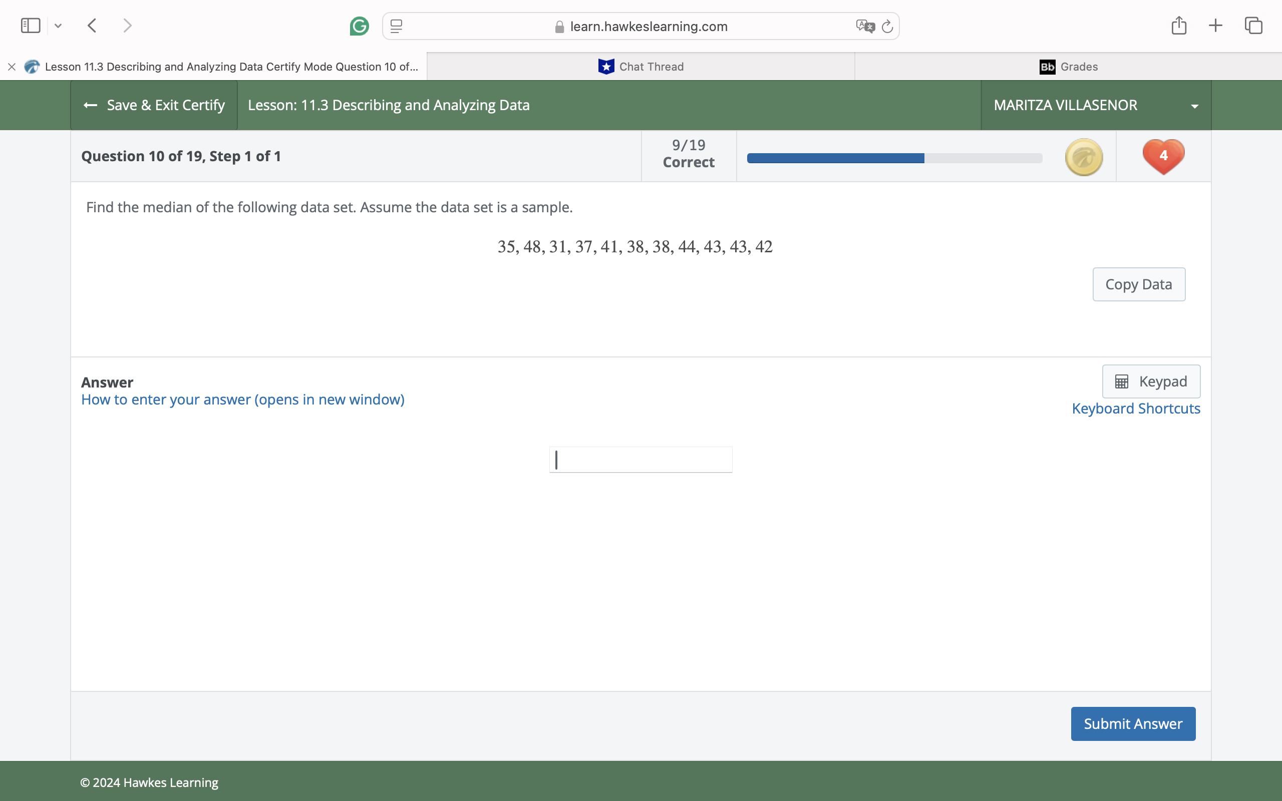 answer My < > @ 2 @ learn.hawkeslearning.com e B
