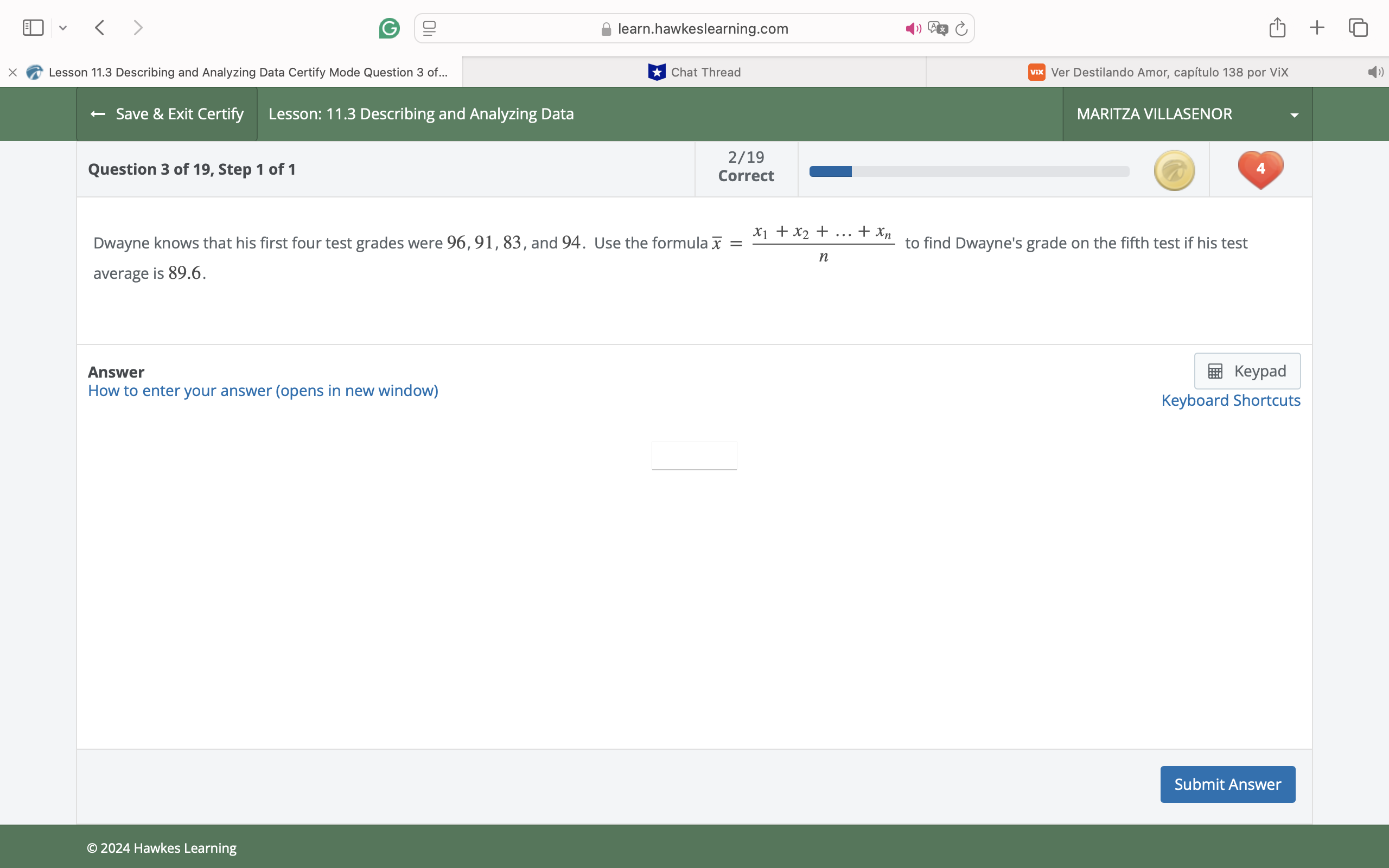 answer E v G learn.hawkeslearning.com + X Lesson