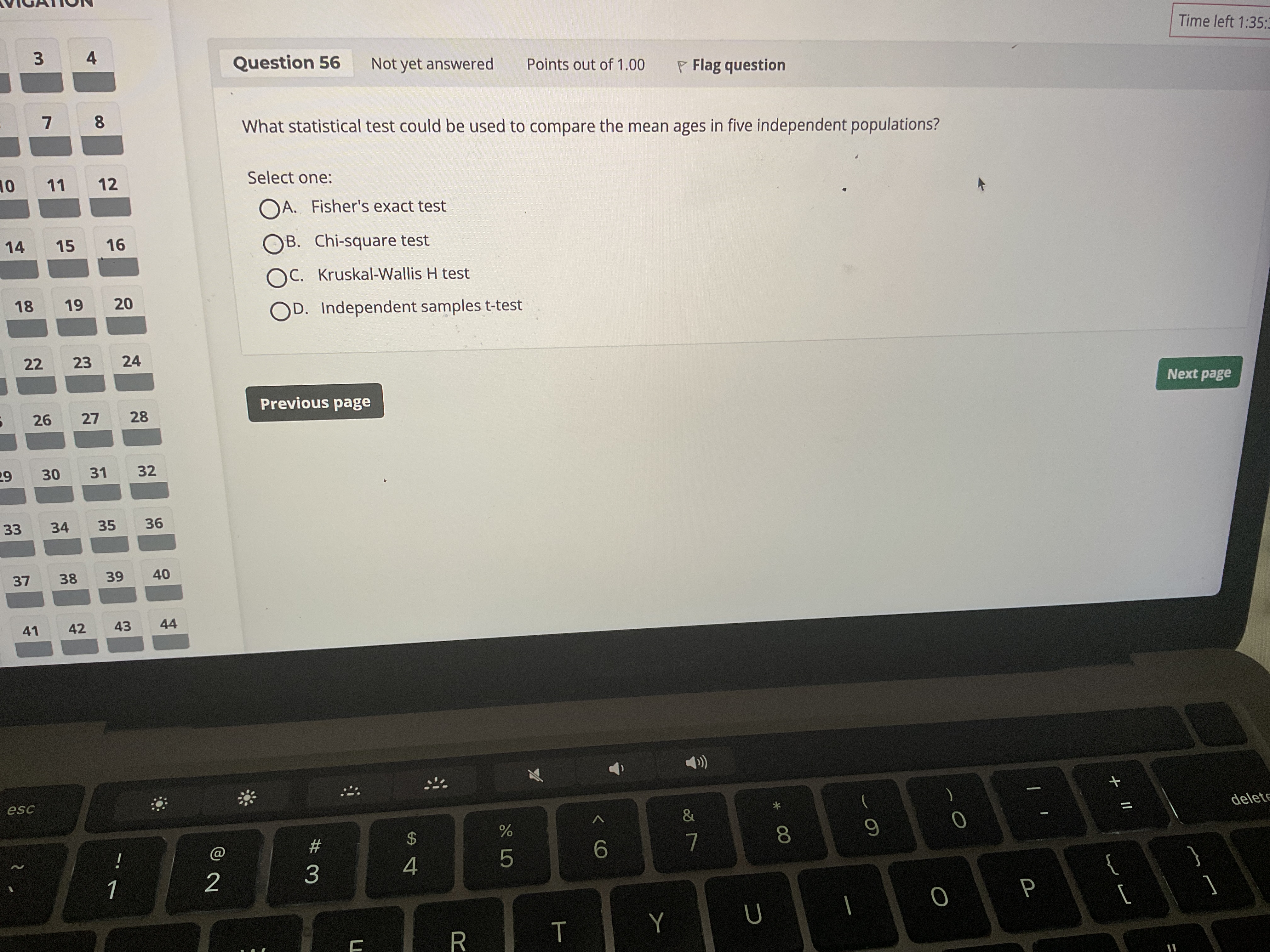 Answer Time left 1:35 Question 56 Not yet