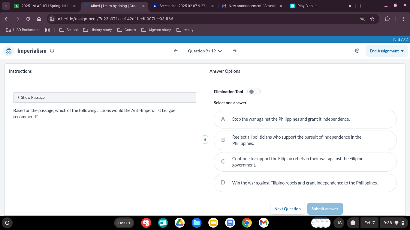 answer 2025 1st APUSH Spring 1st B x Albert |
