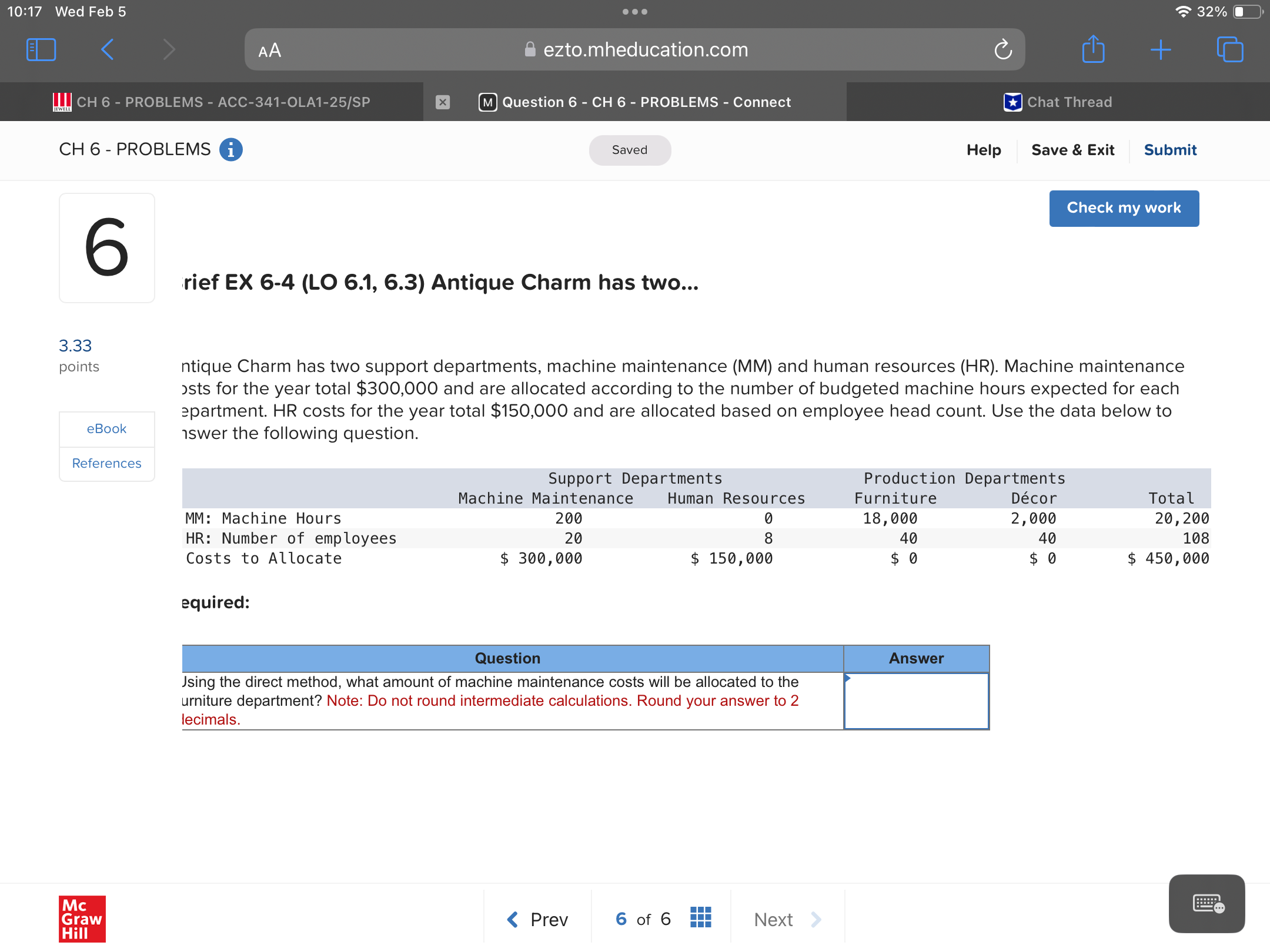 Answer o Wed Feb 5 @ ezto.mheducation.com | x]