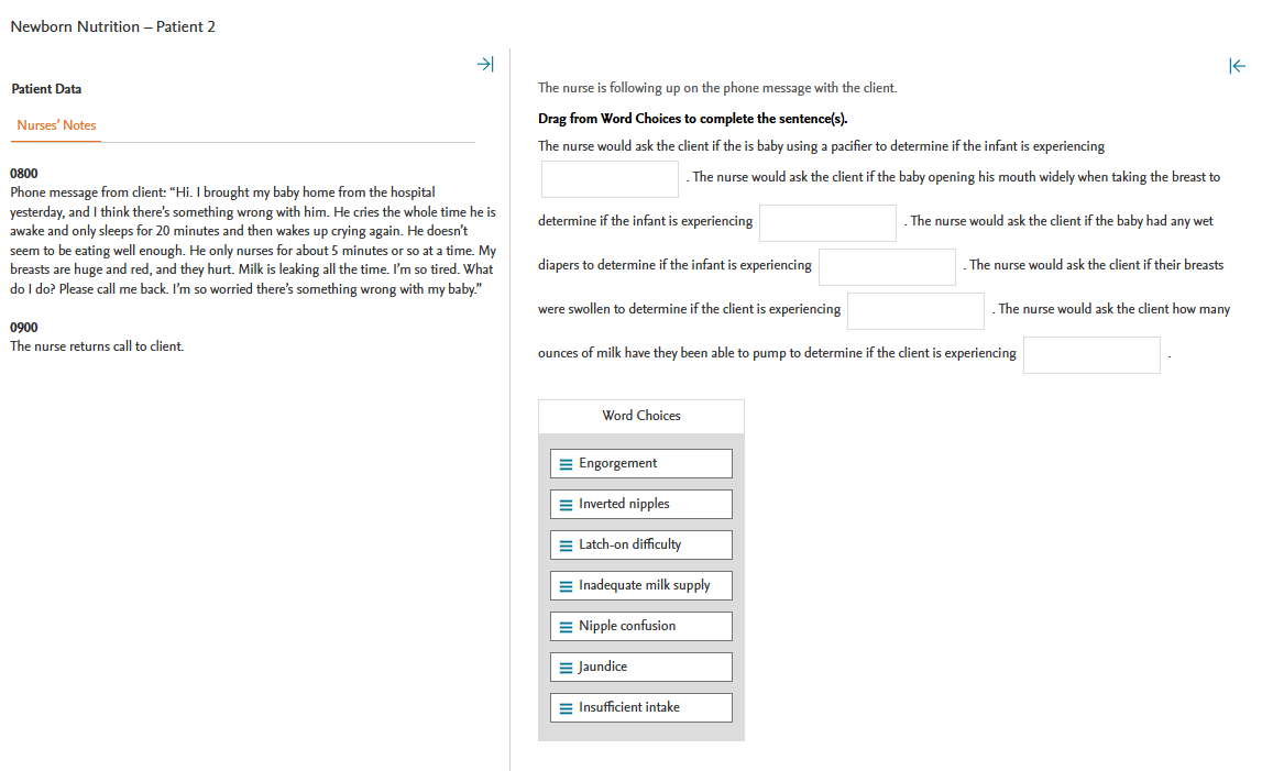 answer Newborn Nutrition Patient 2 >| Patient