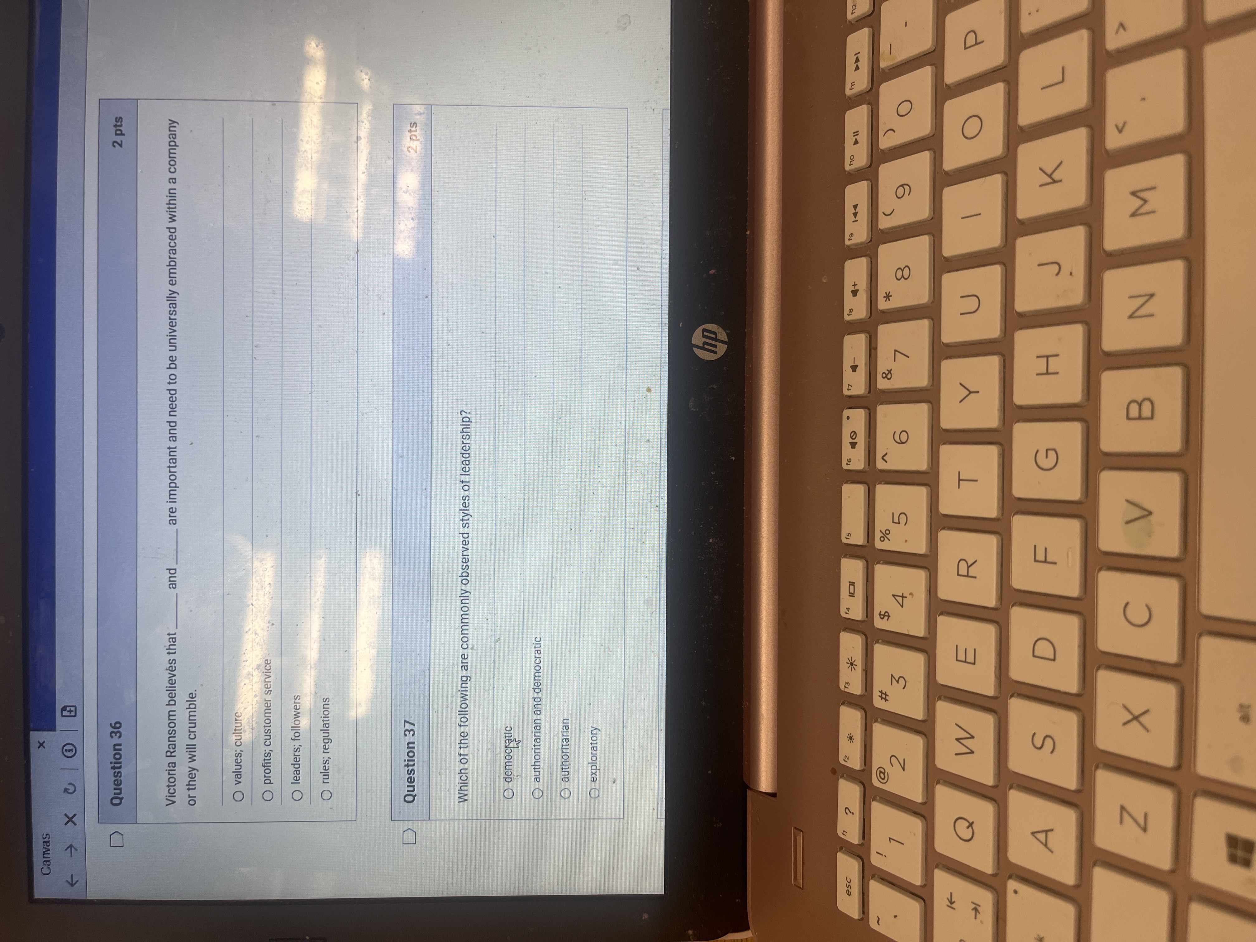 Answer Canvas X > X C @ B D Question 36 2 pts