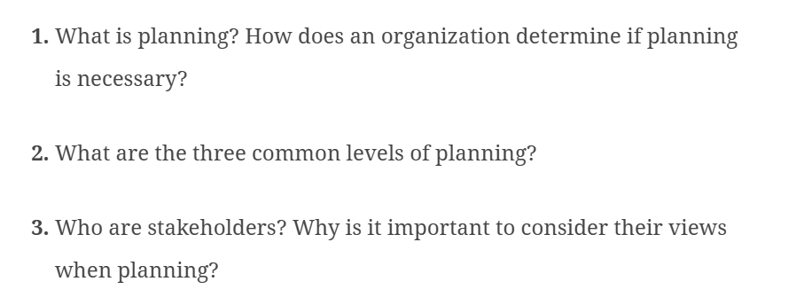 how to answer 1. What is planning? How does an