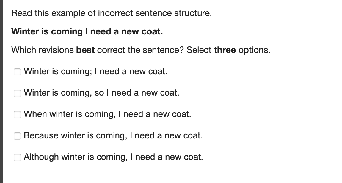 Answer Read this example of incorrect sentence