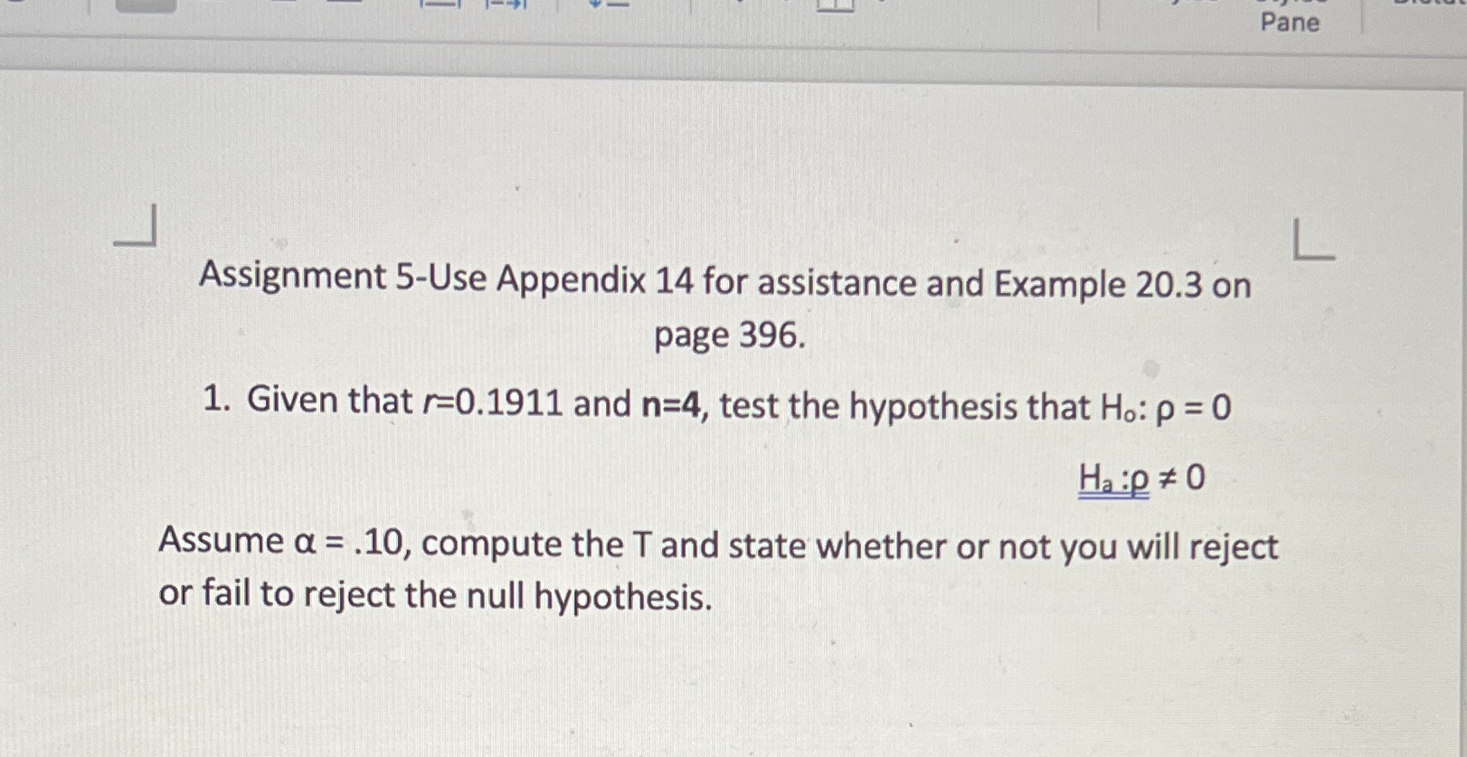 Pane L Assignment 5-Use Appendix 14 for