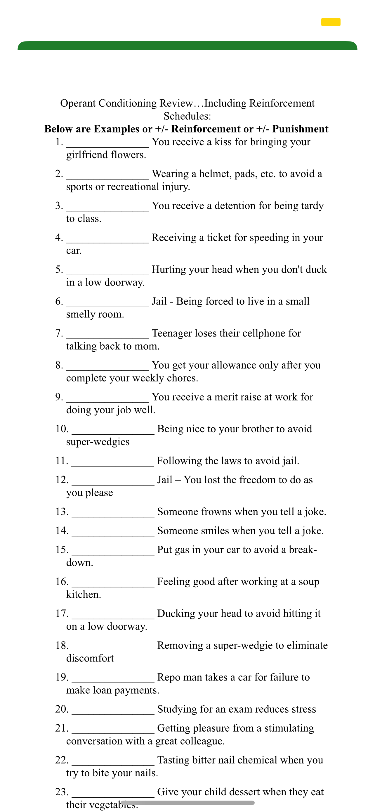 Answer Operant Conditioning Review...Including