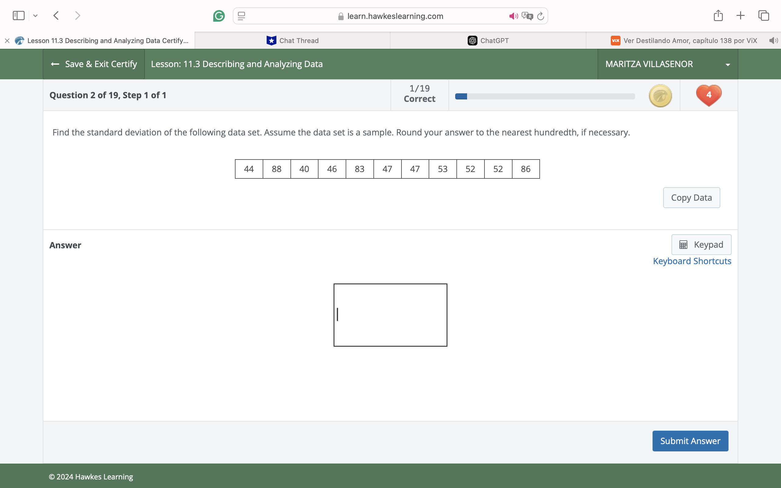 answer E v G 2 learn.hawkeslearning.com + X