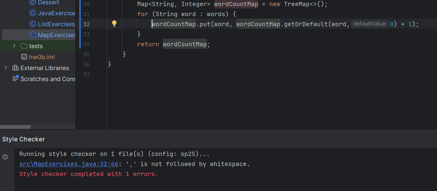 how to fix style Dessert 30 Map wordCountMap =