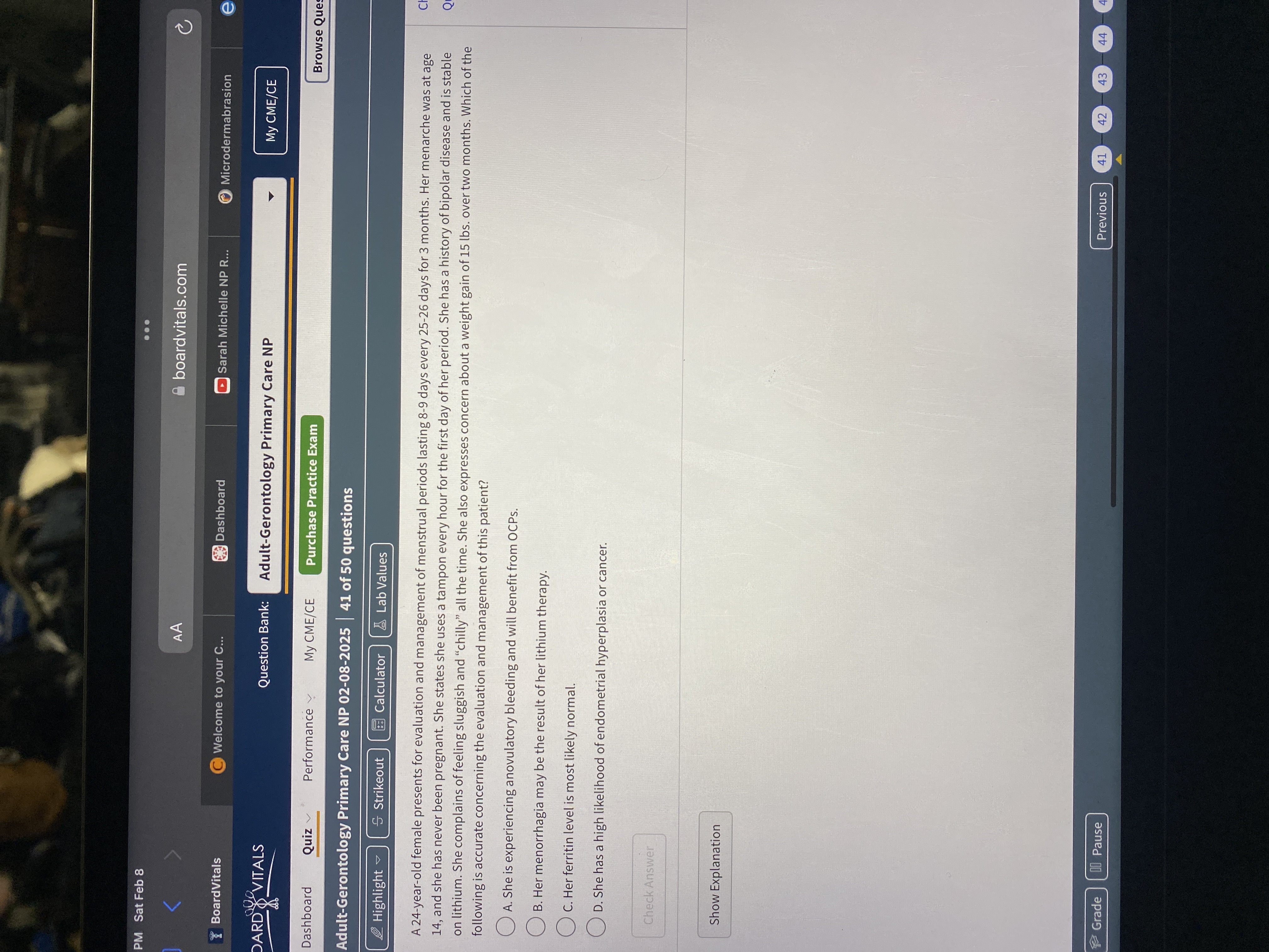 Answer PM Sat Feb 8 . . . AA boardvitals.com C