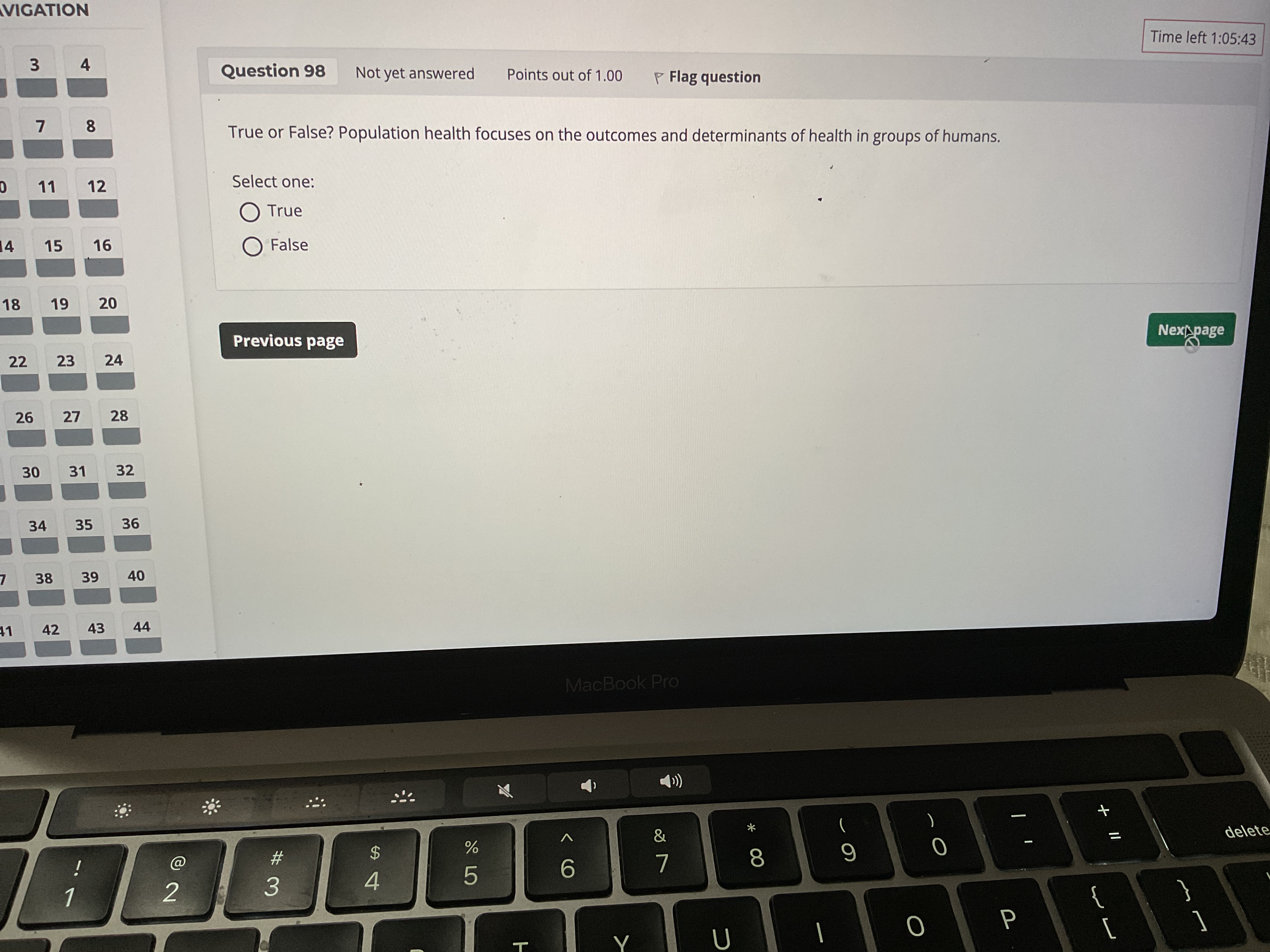 Answer VIGATION Time left 1:05:43 3 4 Question 98