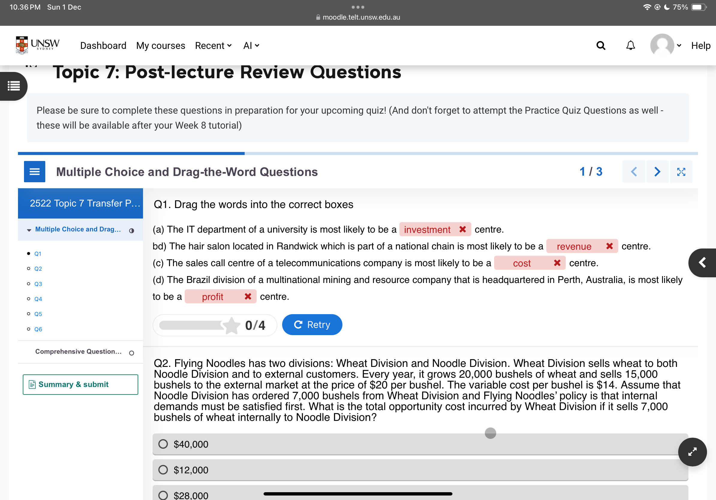 Fix the answer 10.36PM Sun 1 Dec LT T @ 75% @m) @
