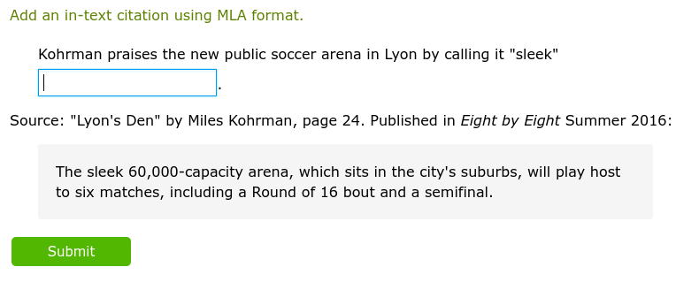 Add an in-text citation using MLA format Add an