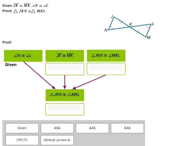 Fill the Blanks Given: JK ~ MK, ZN ~ LL Prove: A