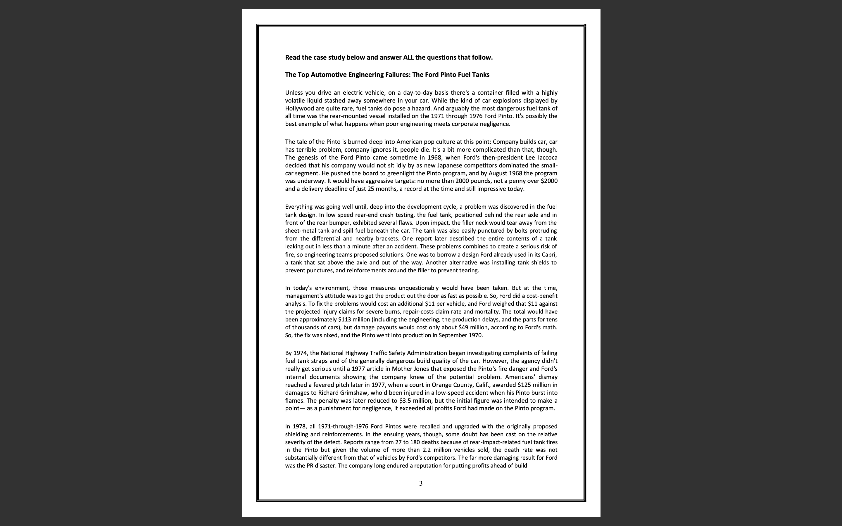 Read the case study below and answer ALL the