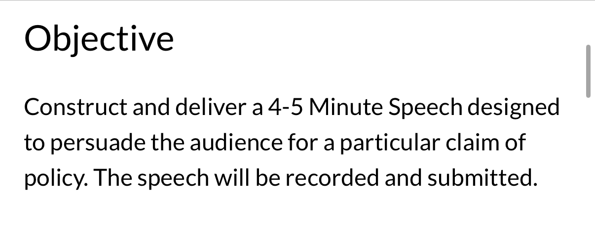 Objective Construct and deliver a 4-5 Minute