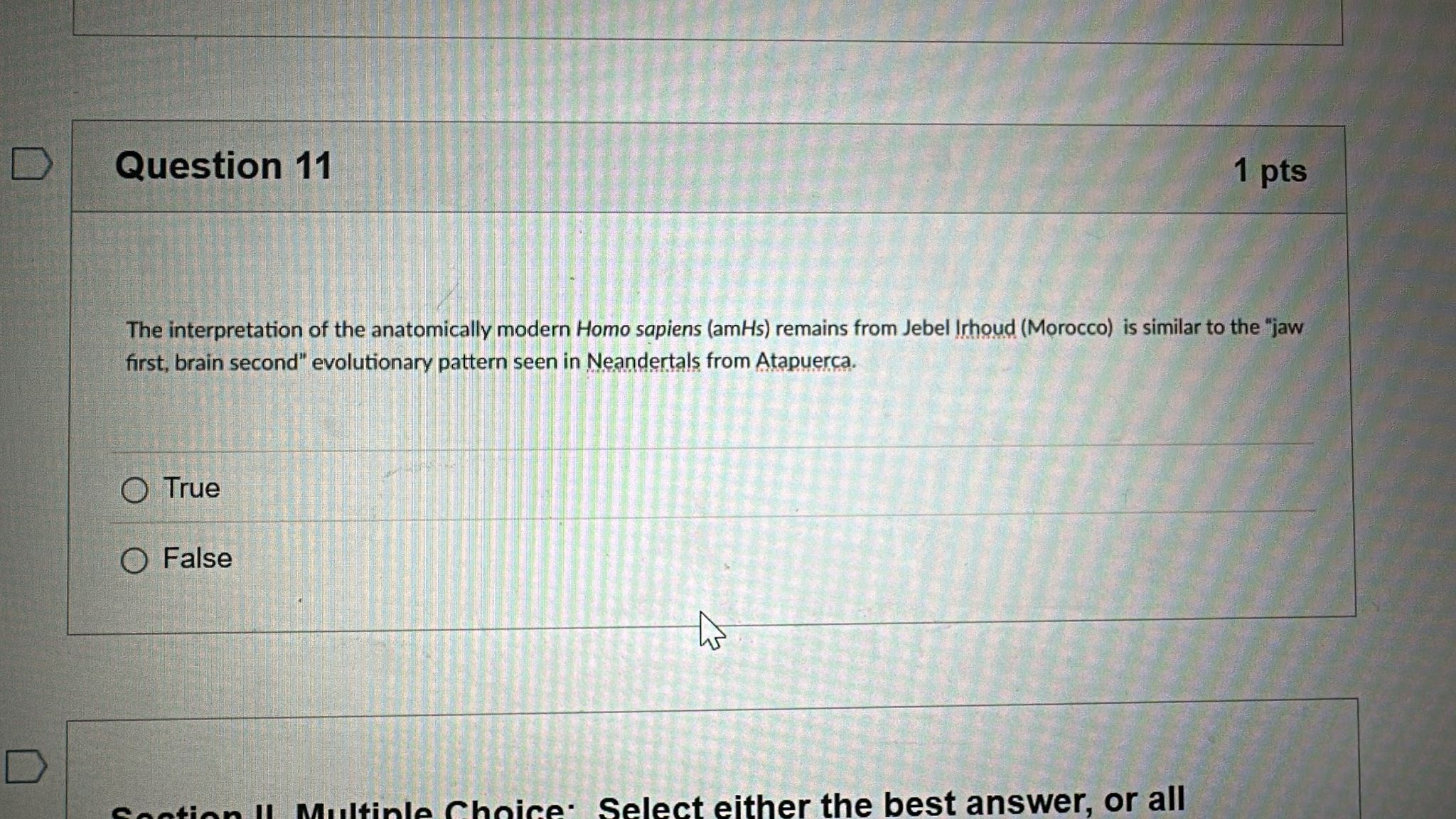 answer Question 11 1 pts The interpretation of