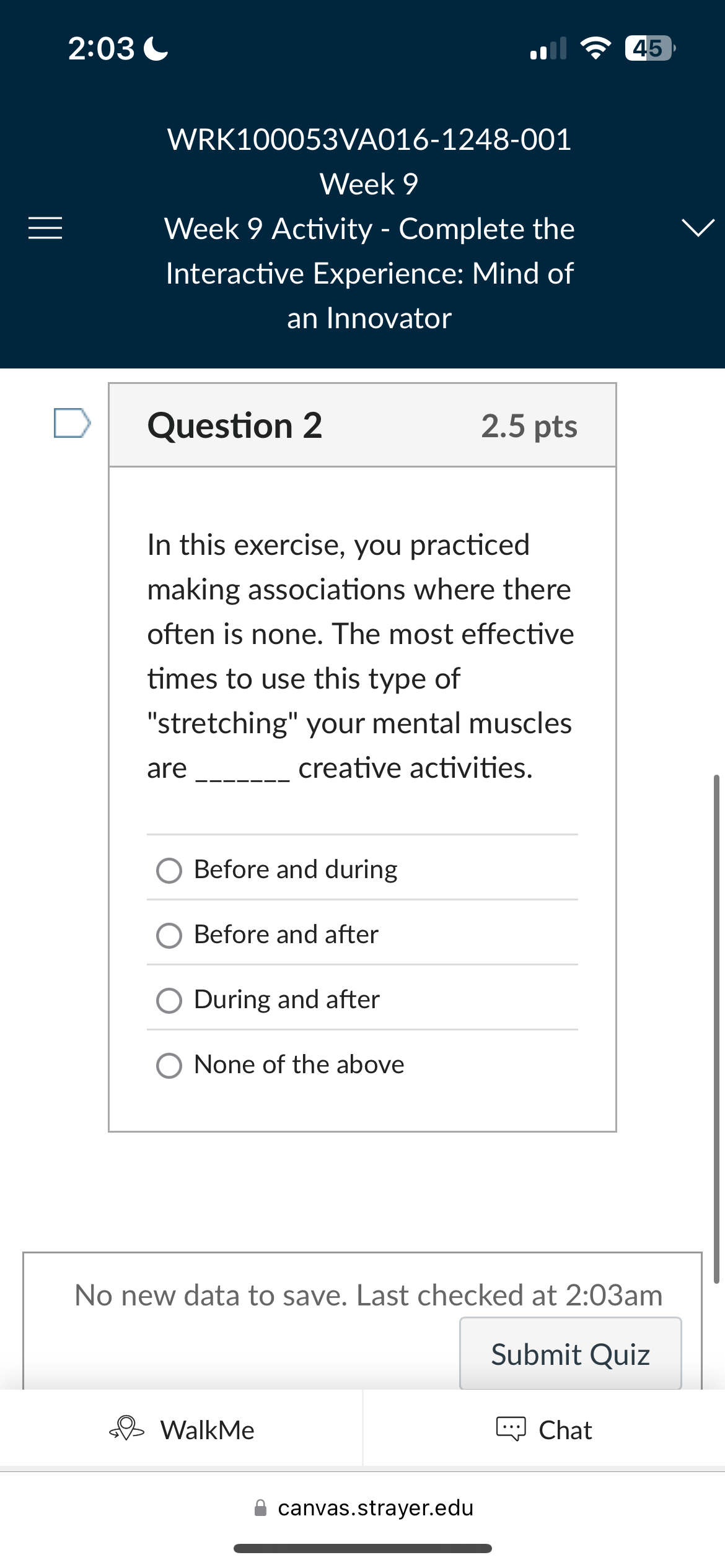 Answer 2:03 WRK100053VA016-1248-001 Week 9 Week 9