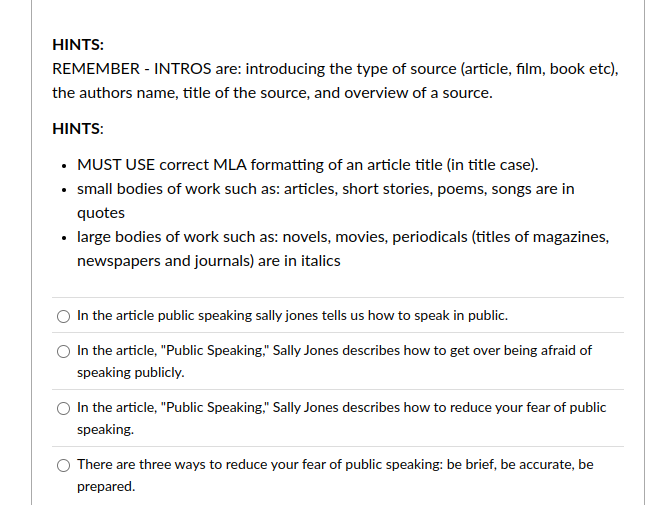 the answer HINTS: REMEMBER - INTROS are: