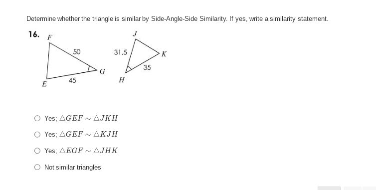answer Determine whether the triangle is similar