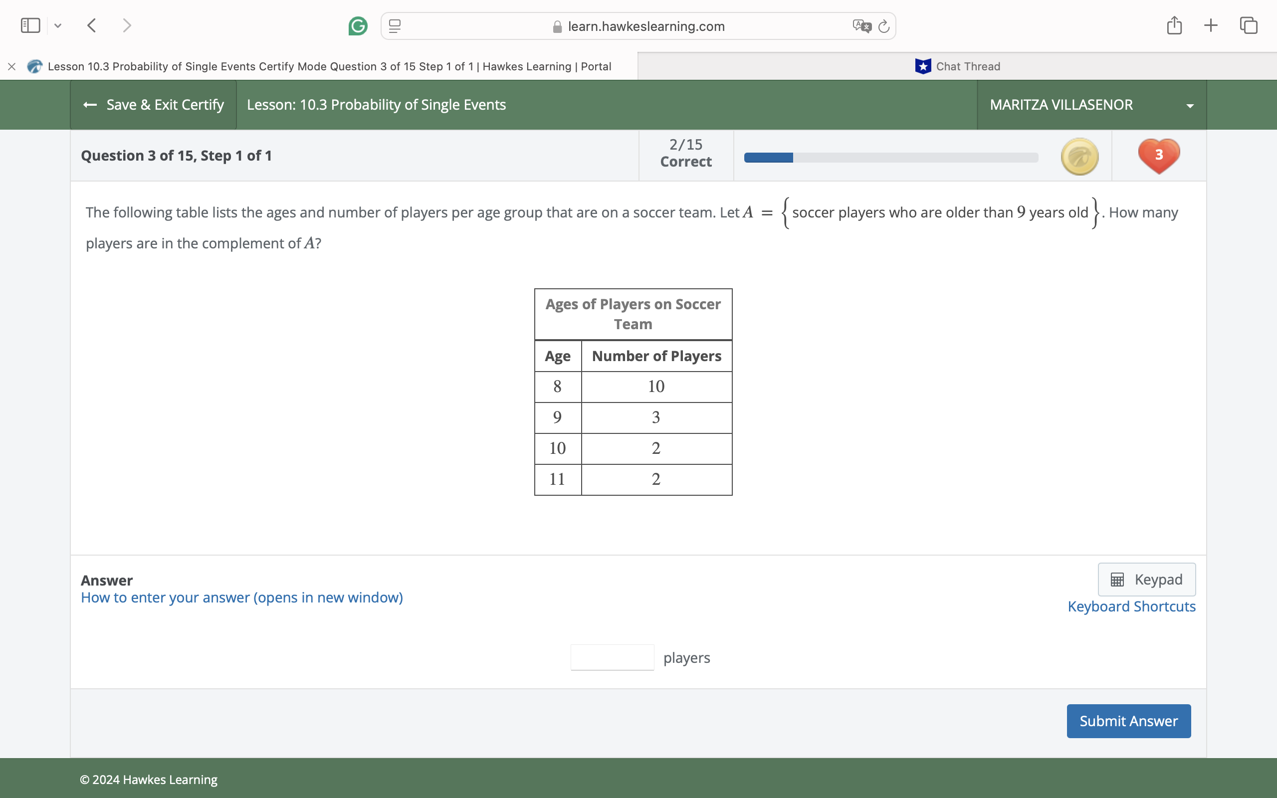 answer My < > @ 2 @ learn.hawkeslearning.com e B