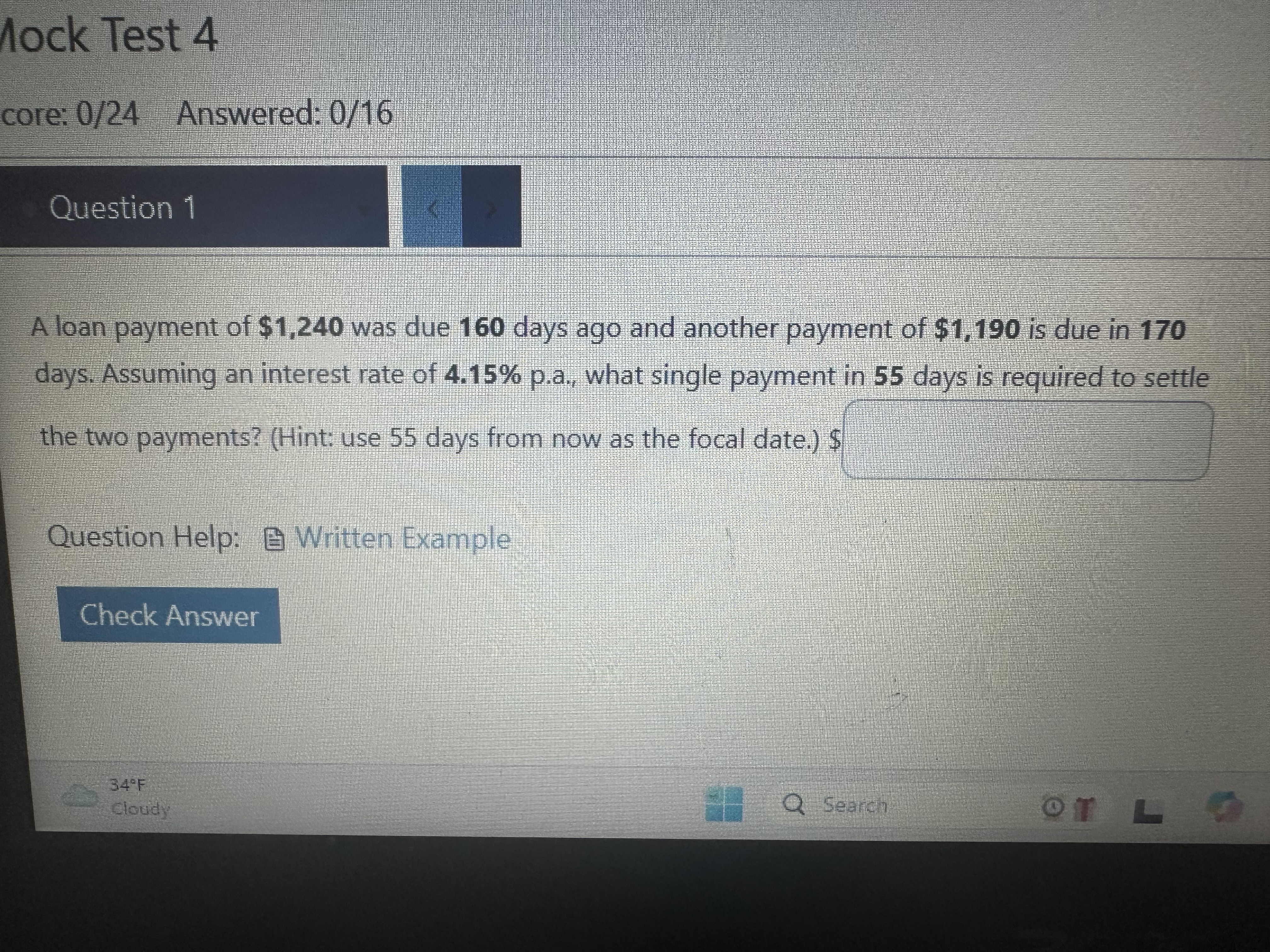 Answer lock Test 4 core: 0/24 Answered: 0/16