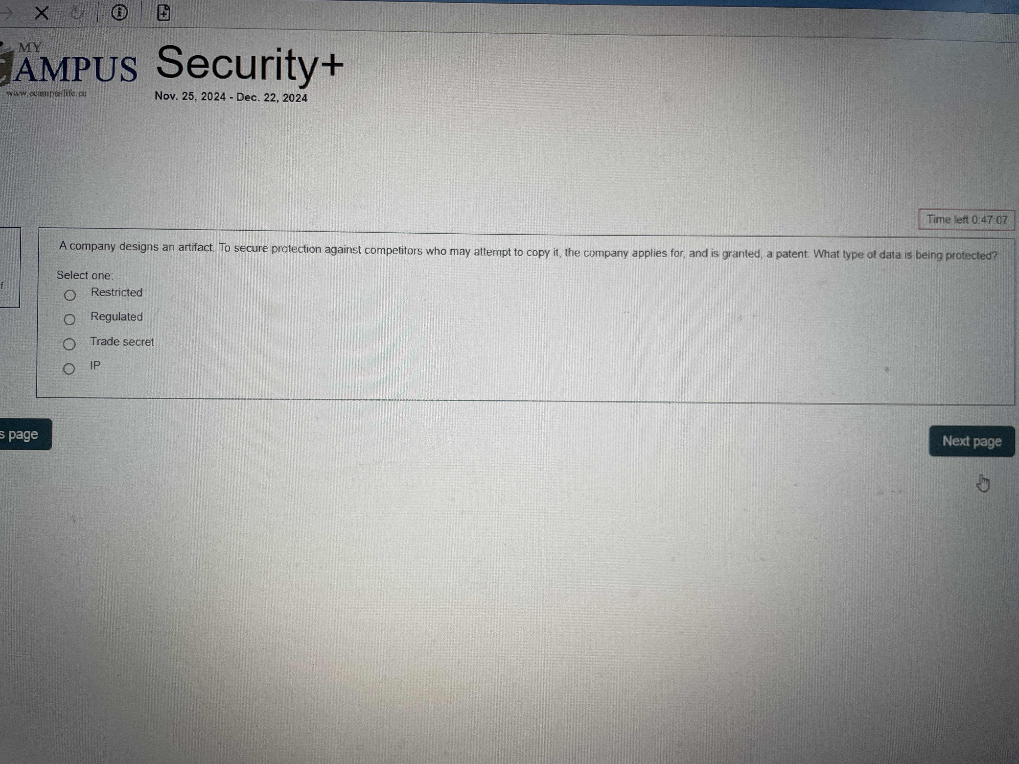 Answer the question X C @ MY AMPUS Security+