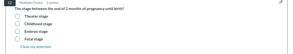 answer Multiple Choice 2 points The stage between