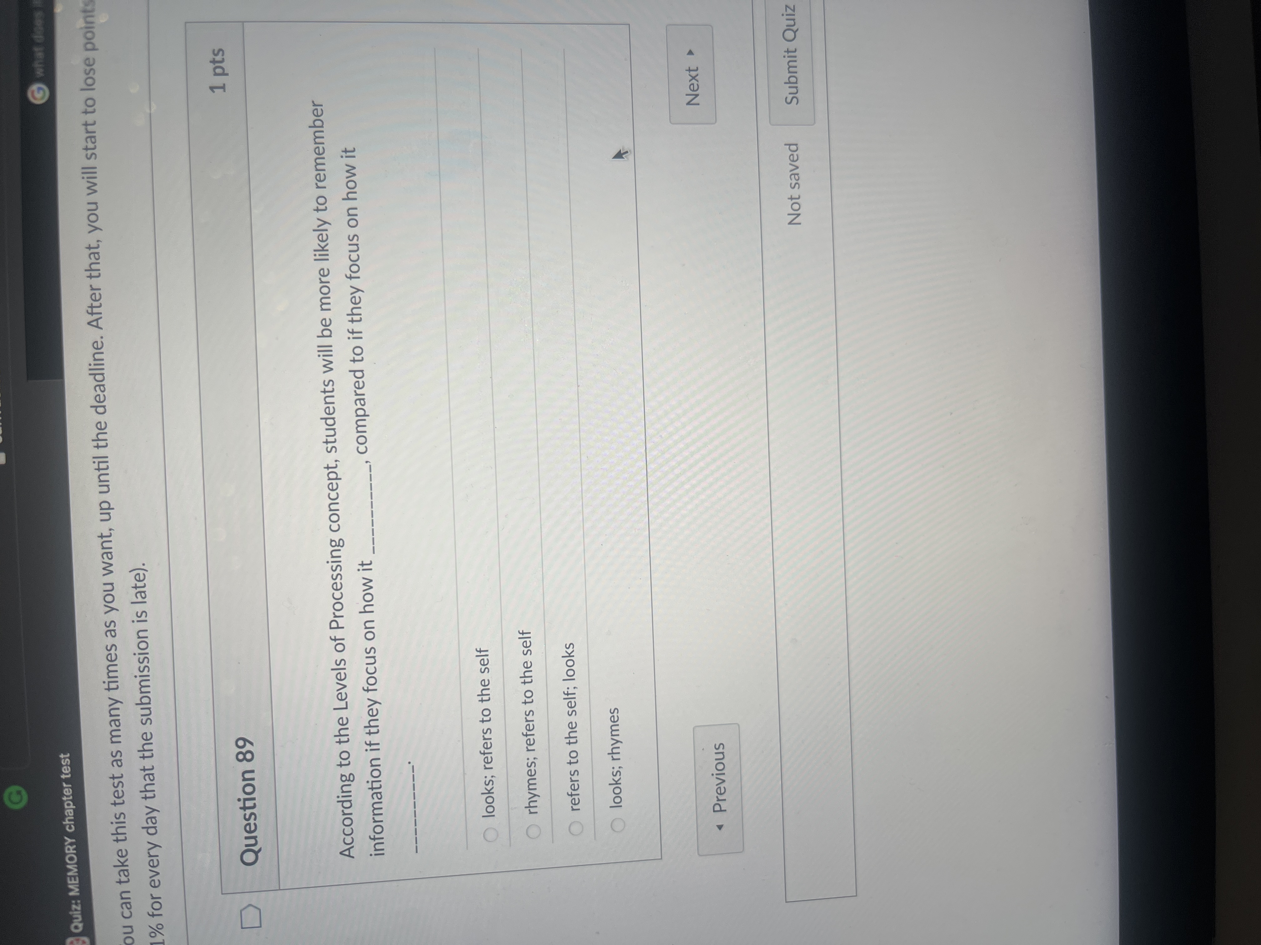 answer Quiz: MEMORY chapter test G what does ou