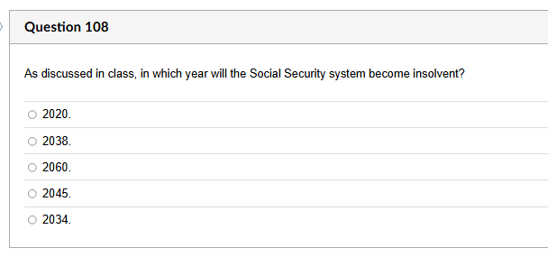 answer Question 108 As discussed in class, in