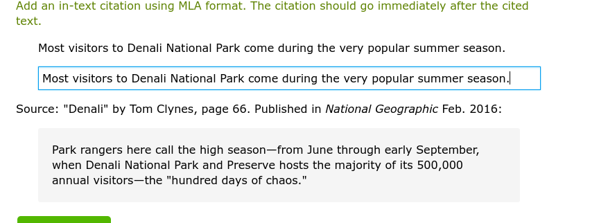 Add an in-text citation using MLA format. The