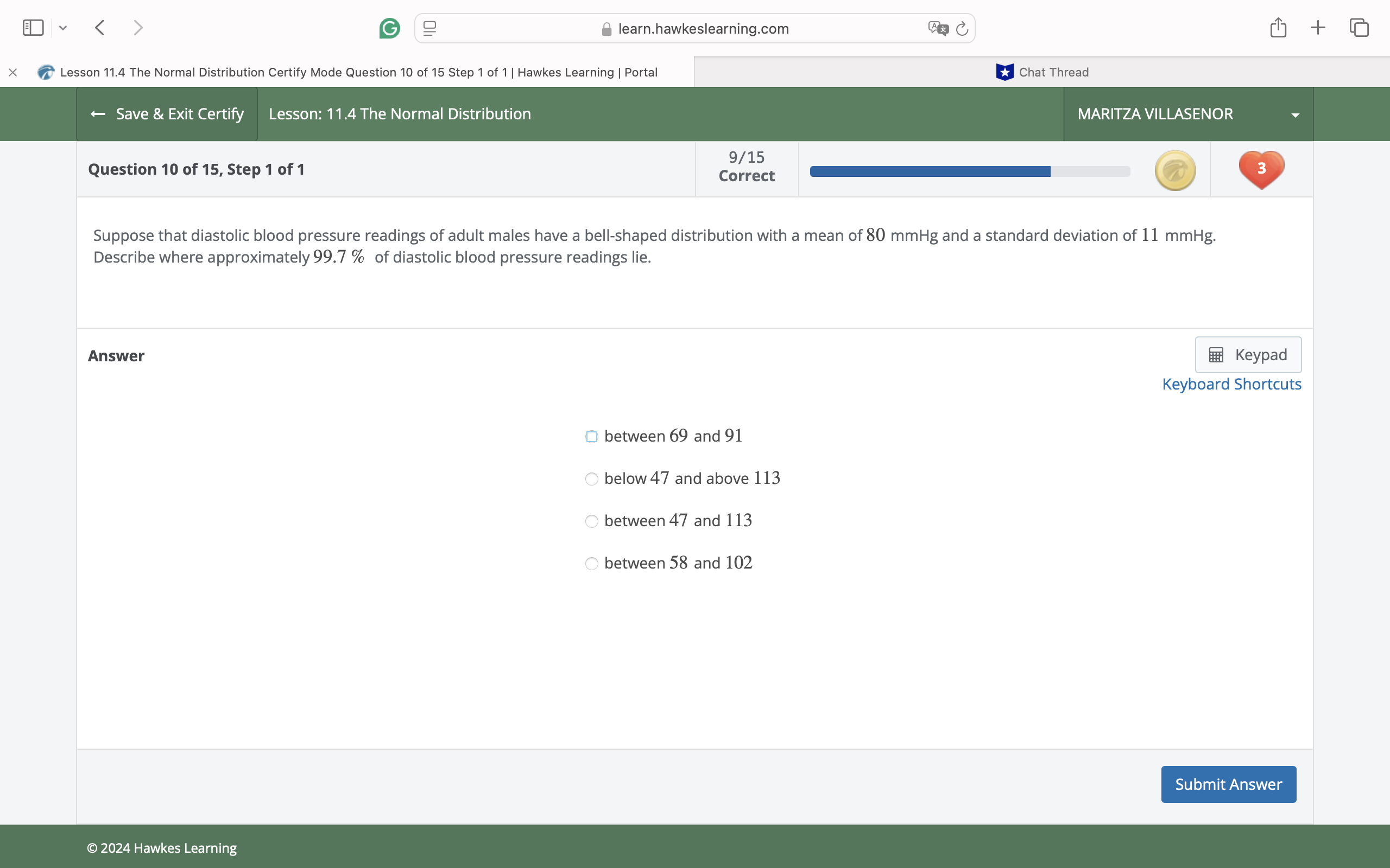aswer My < > @ 2 @ learn.hawkeslearning.com e B +